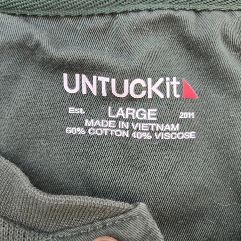 UNTUCKit Cotton & Viscose Blend Olive Green Henley Sweatshirt Size Large - Picture 3 of 4